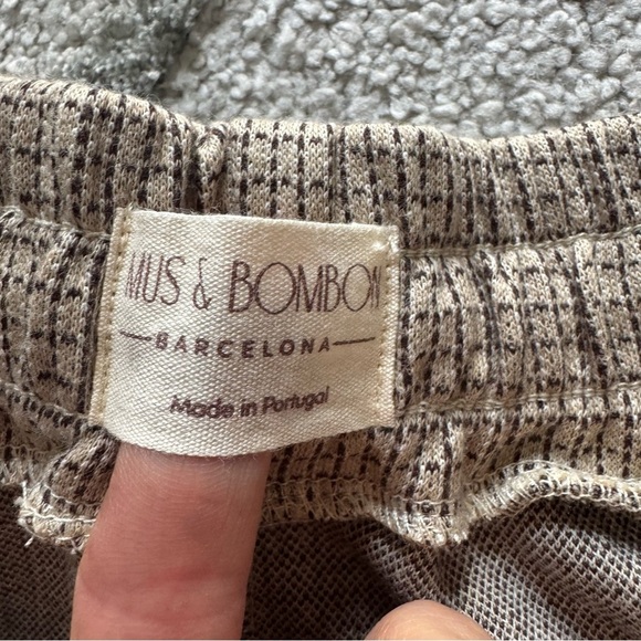 Mus + BomBon Colares Pants high waisted wide leg check tan brown cotton large - Picture 3 of 12